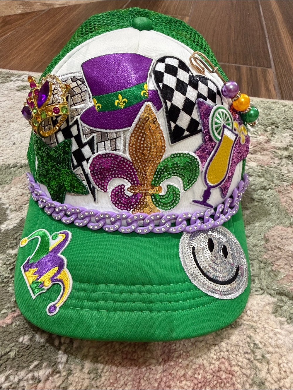 Green Mardi Gras Sequin Embellished Cap